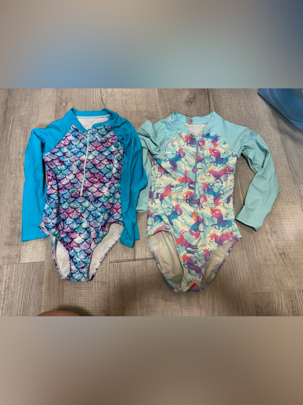 Kids Long-Sleeve Mermaid & Unicorn One-Piece Swimsuits - Turquoise & Multicolor